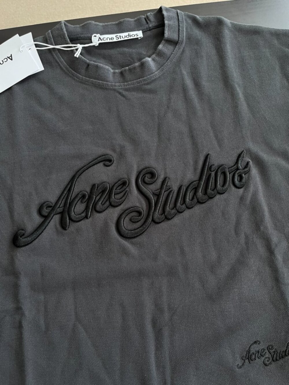 Acne Studios Embroidered Logo Faded Black T-Shirt Size XS